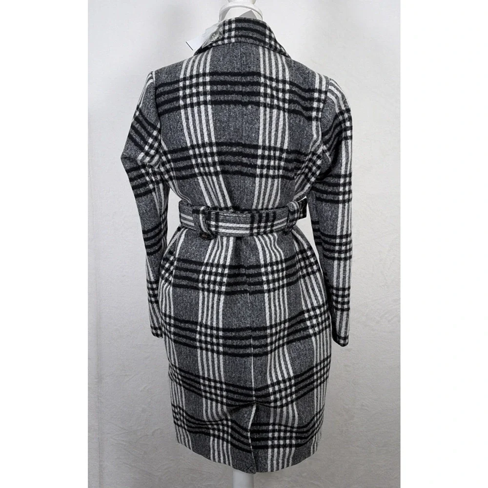 NWT Motherhood Maternity Women's Pea Coat Black & White Plaid Size Small Chrty - Picture 6 of 16